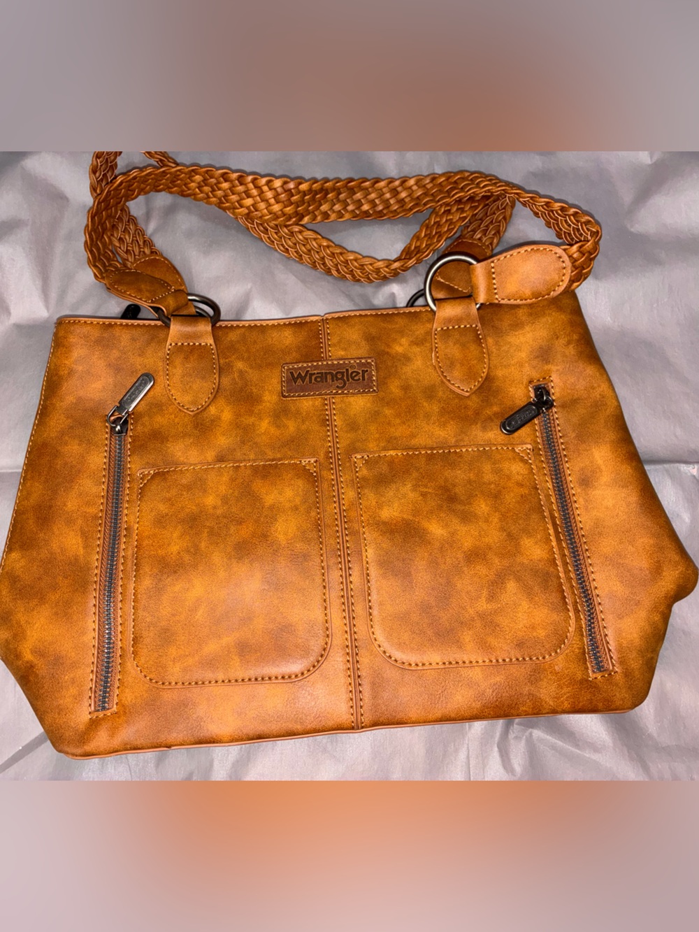 Wrangler Cognac Braided-Strap Crossbody Bag